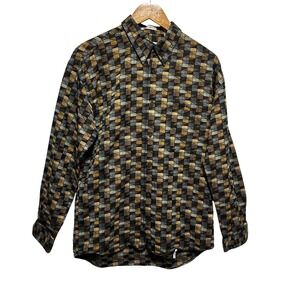 Vintage Jhane Barnes Mens Shirt M Brown Geometric Abstract Japanese Fabric 90s